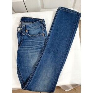True Religion Slim Straight Denim Blue Jean Womens Sz 27X32 Low Rise Medium Wash